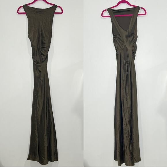 Reformation Morel Brown Anaiis Silk Dress High Neck Open Back Maxi Dress Size 4 - Picture 4 of 11